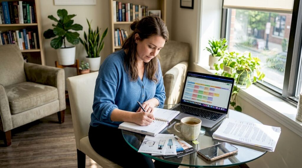 Med spa manager planning content calendar