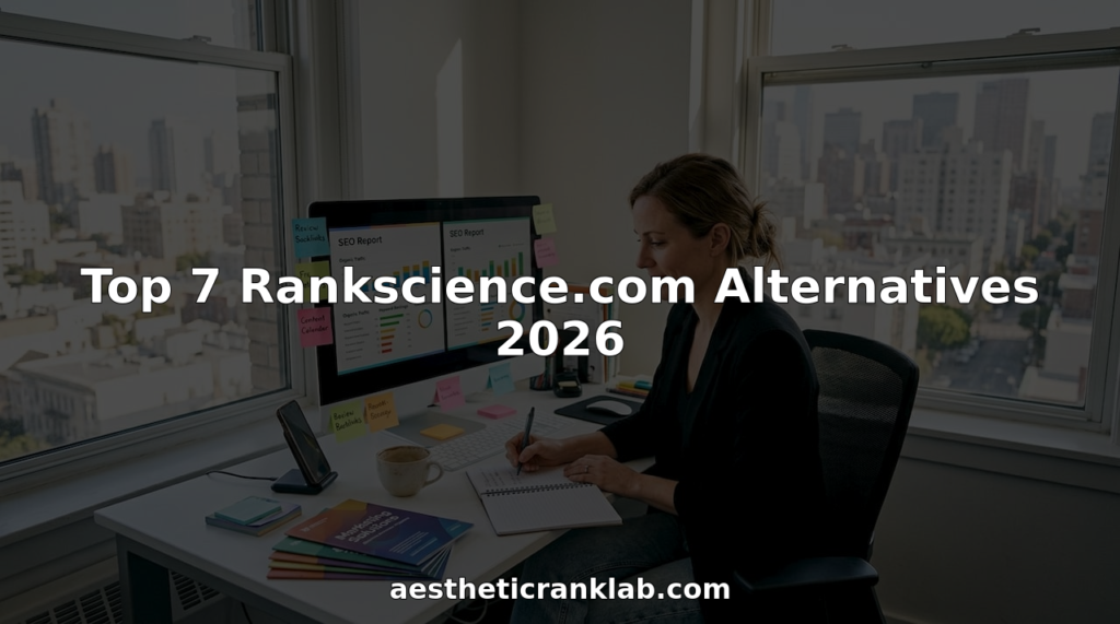 Digital marketer reviewing SEO alternatives workspace