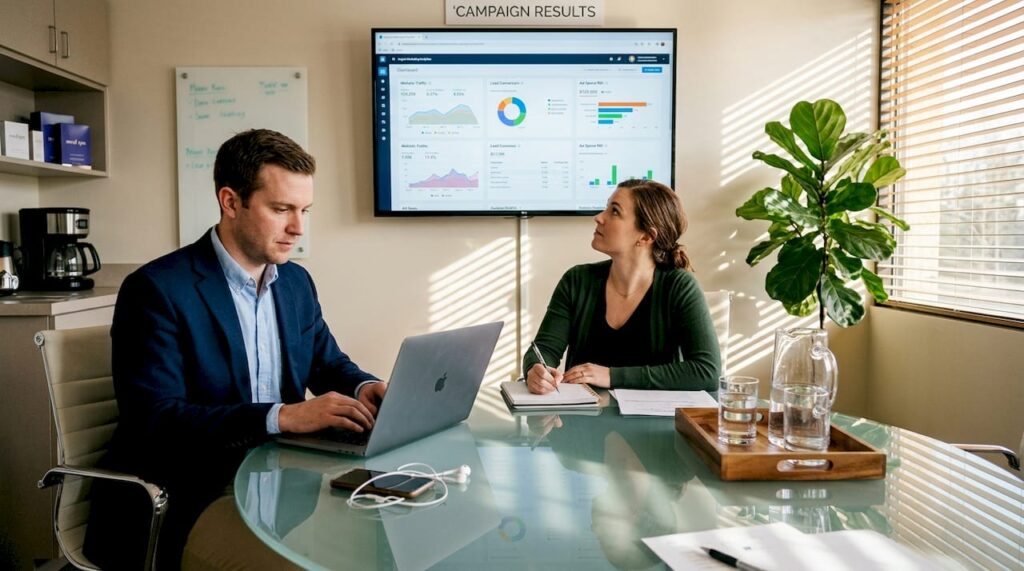 Med spa team reviewing digital ads dashboard