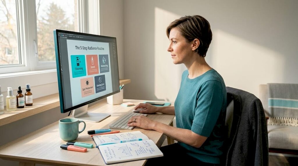 Marketing manager designing spa infographic workspace