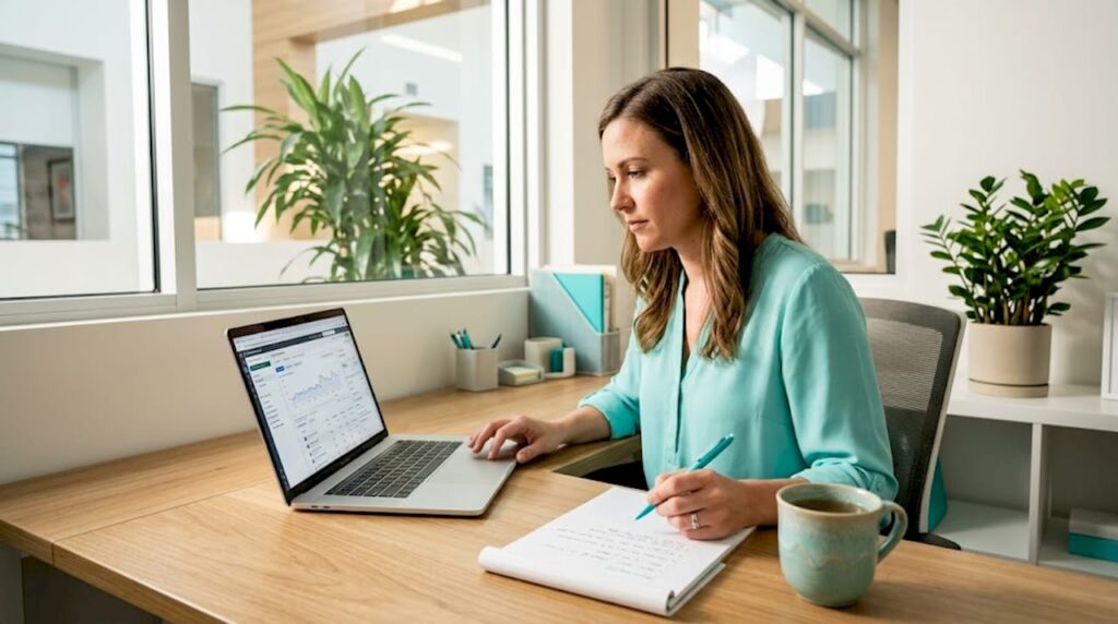 Med spa manager reviewing Facebook Ads