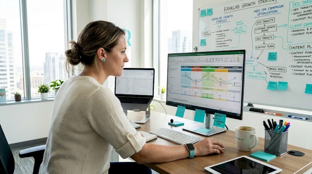 Marketing strategist reviewing omnichannel workflow