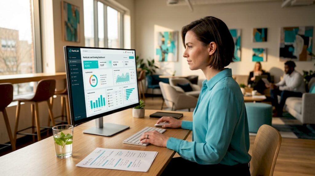 Marketer working on med spa lead scoring dashboard